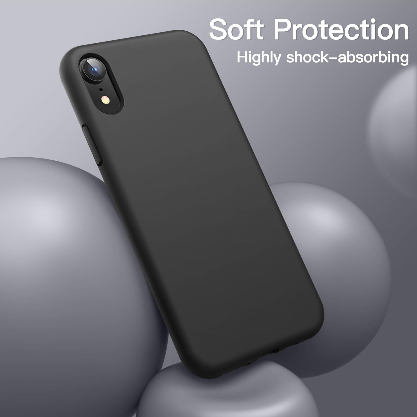 Funda de Silicona para iPhone XR, 6,1", Sedoso-Tacto Suave, Cubierta a Prueba de Golpes con Forro de Microfibra (Negro)