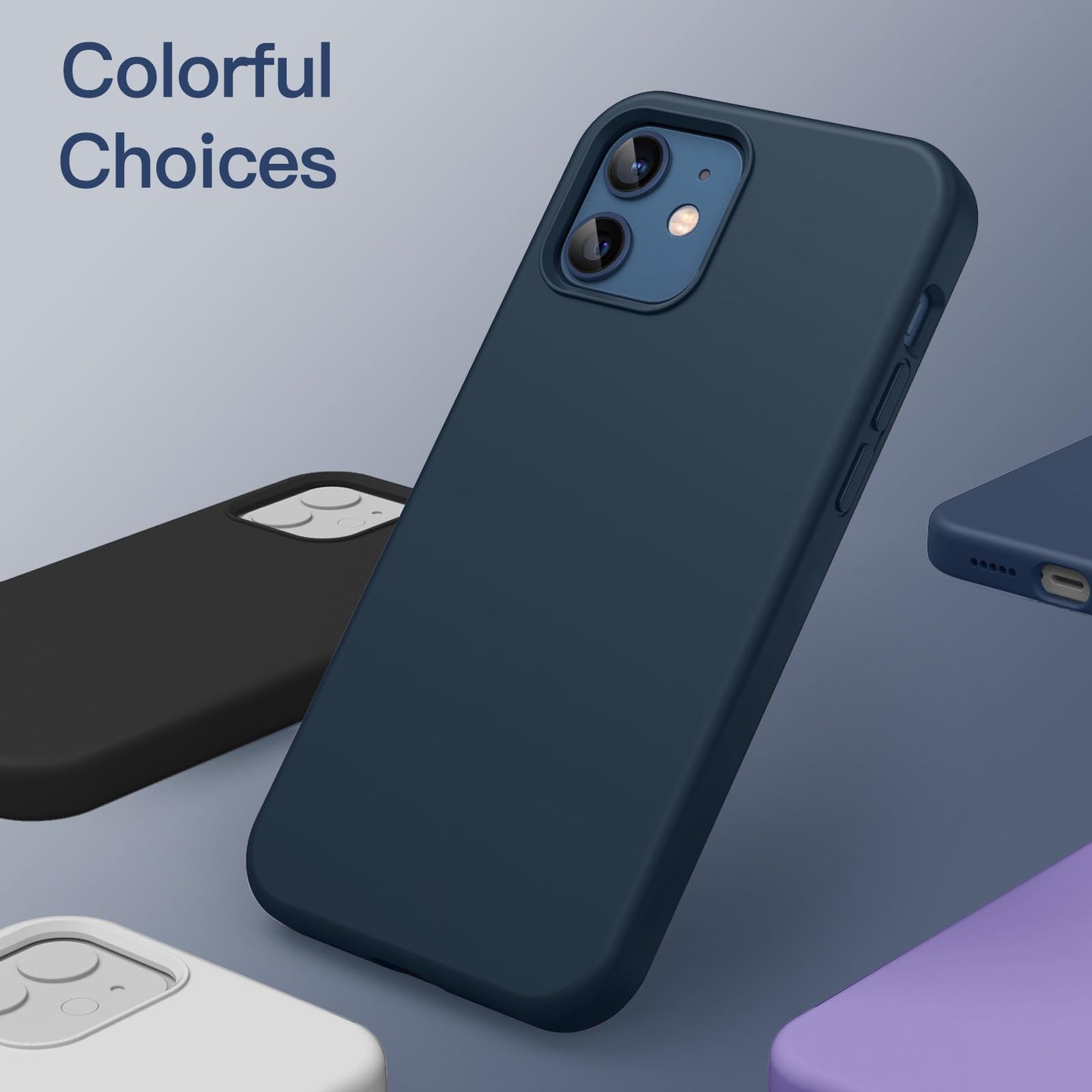 Funda Silicona para iPhone 12/12 Pro 6.1 Pulgadas, Protectora de Cuerpo Completo con Tacto Suave y Sedoso, Antigolpes Carcasa con Forro de Microfibra (Negro)