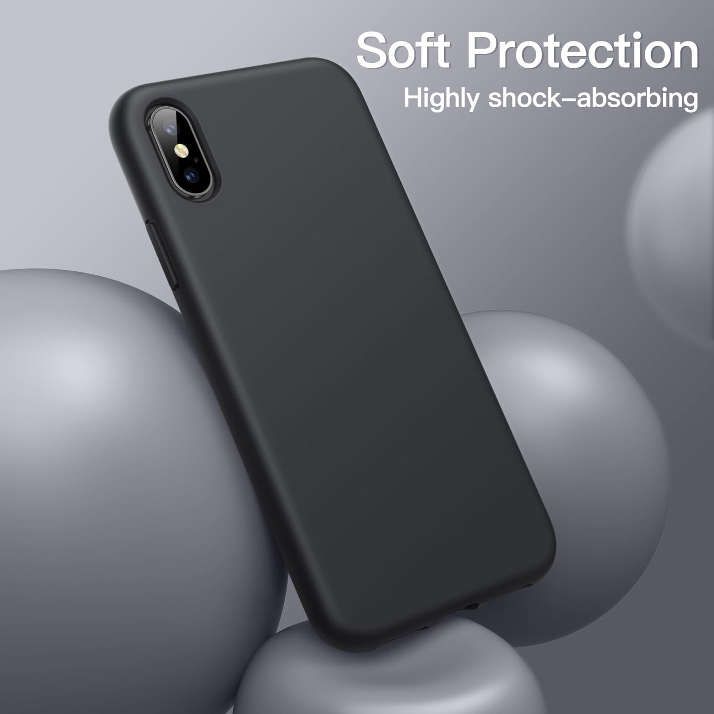 Funda de Silicona para iPhone X, iPhone XS, 5,8", Sedoso-Tacto Suave, Cubierta a Prueba de Golpes con Forro de Microfibra (Negro)