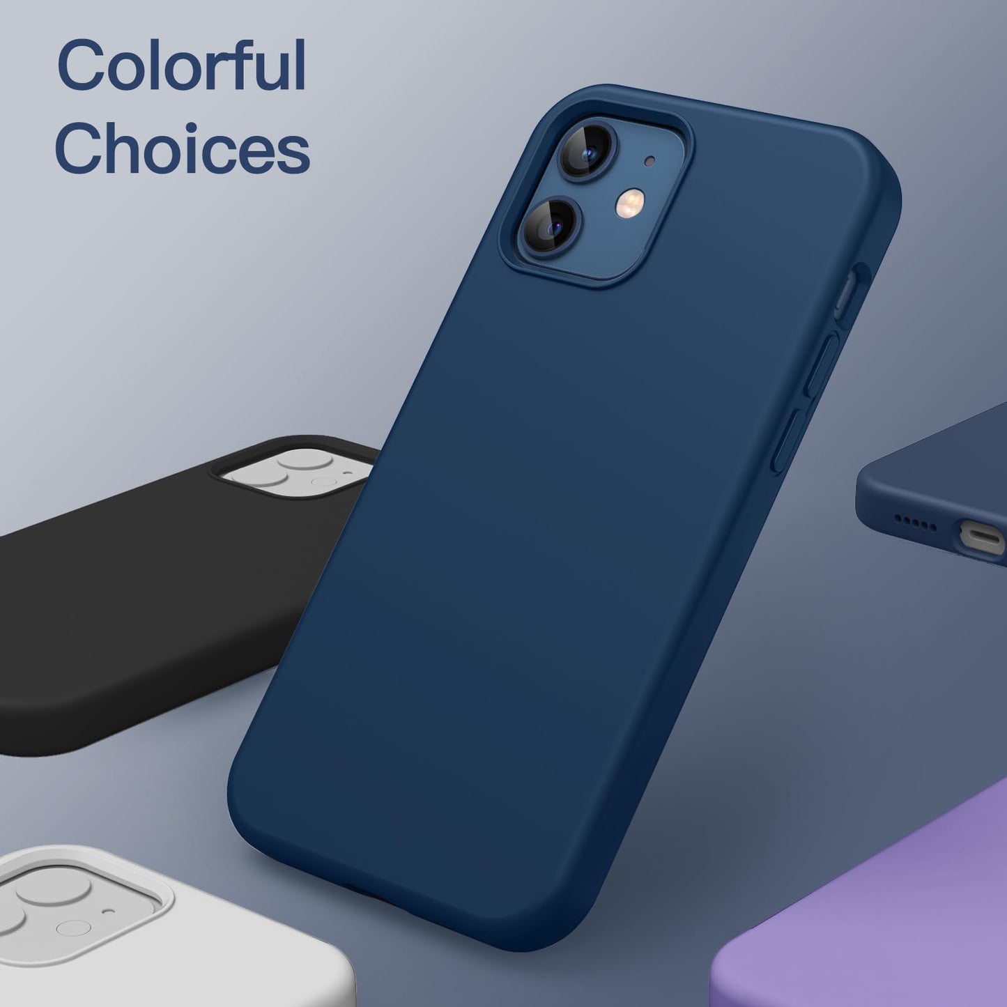 Funda Silicona para iPhone 12/12 Pro 6.1 Pulgadas, Protectora de Cuerpo Completo con Tacto Suave y Sedoso, Antigolpes Carcasa con Forro de Microfibra (Negro)