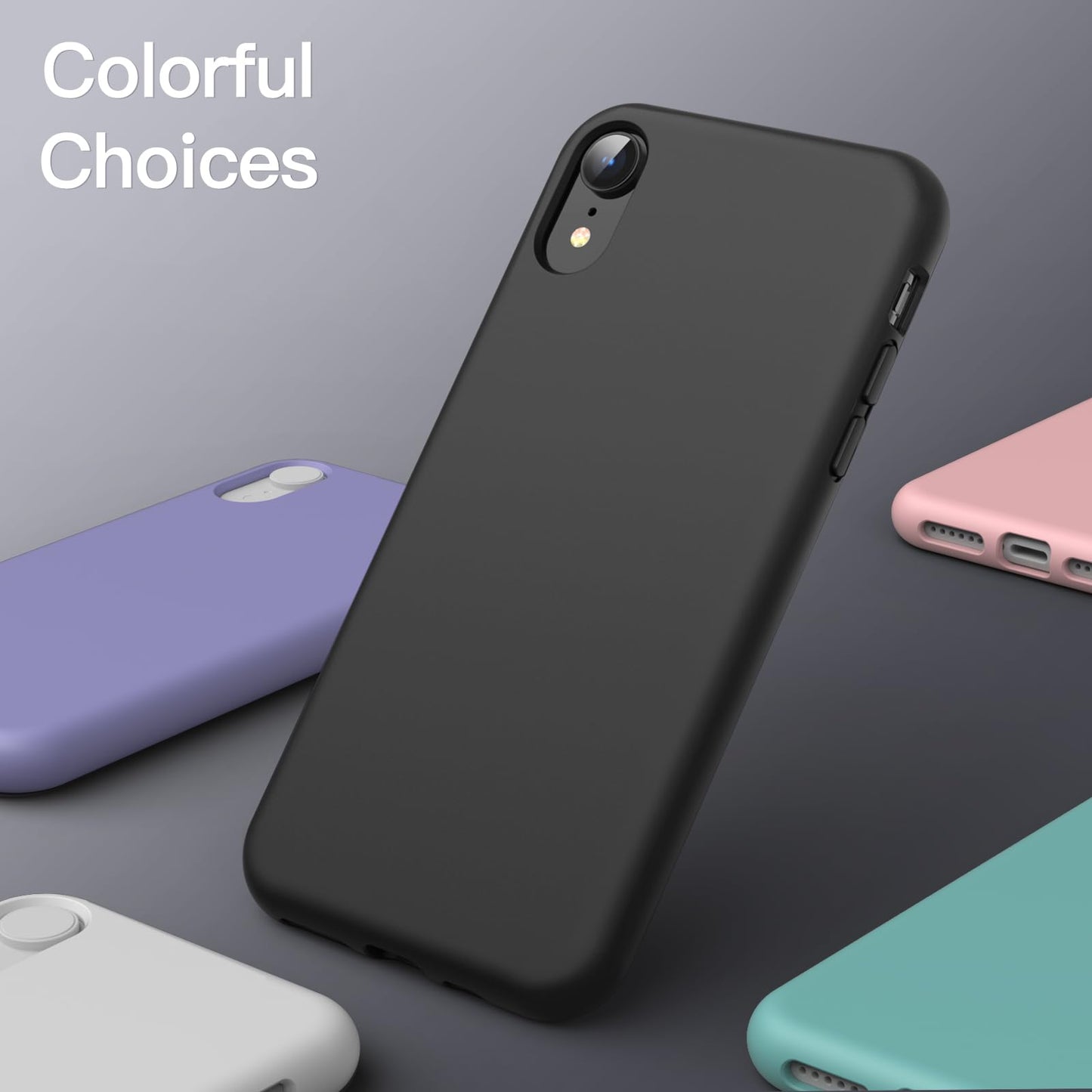 Funda de Silicona para iPhone XR, 6,1", Sedoso-Tacto Suave, Cubierta a Prueba de Golpes con Forro de Microfibra (Negro)