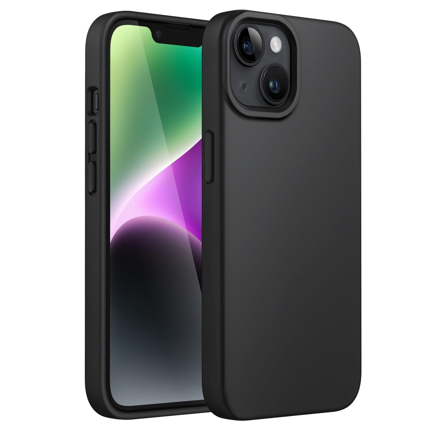 Funda Silicona para iPhone 14 6,1 Pulgadas, Protectora de Cuerpo Completo con Tacto Suave y Sedoso, Antigolpes Carcasa con Forro de Microfibra (Negro)