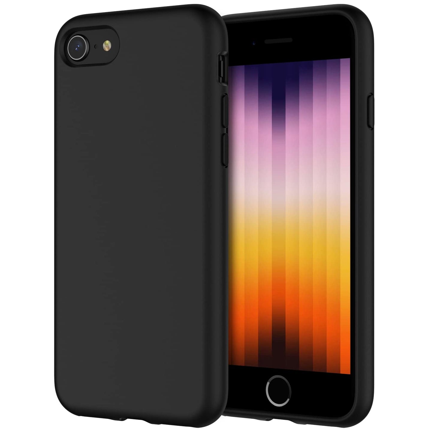 Funda de Silicona para iPhone SE 2022/2020 4,7 Pulgadas, Carcasa Protectora con Tacto Suave y Sedoso, Cubierta a Prueba de Golpes con Forro de Microfibra (Negro)