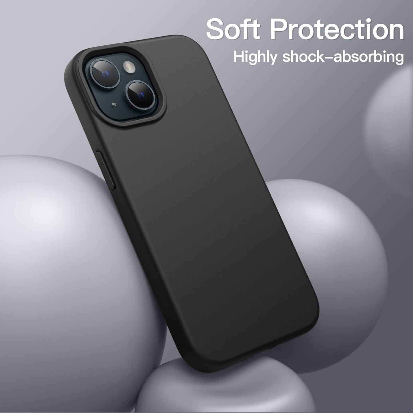Funda Silicona para iPhone 15 Plus 6.7 Pulgadas, Protectora de Cuerpo Completo con Tacto Suave y Sedoso, Antigolpes Carcasa (Negro)