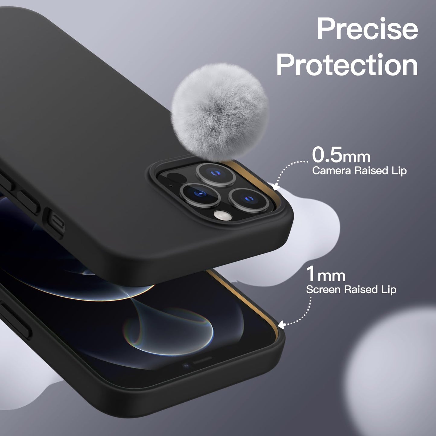 Funda Silicona para iPhone 12 Pro MAX 6.7 Pulgadas, Protectora de Cuerpo Completo con Tacto Suave y Sedoso, Antigolpes Carcasa con Forro de Microfibra (Negro)