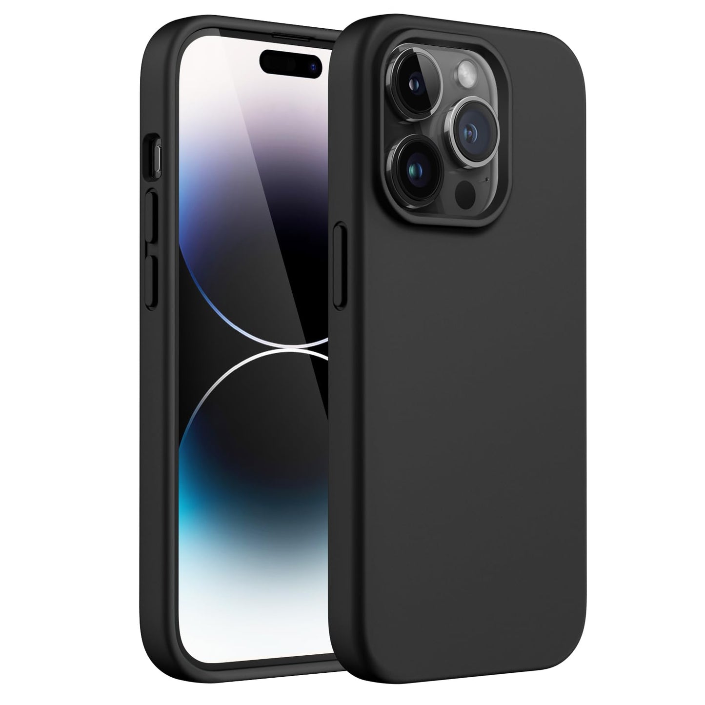 Funda Silicona para iPhone 14 Pro 6.1 Pulgadas, Protectora de Cuerpo Completo con Tacto Suave y Sedoso, Antigolpes Carcasa con Forro de Microfibra (Negro)