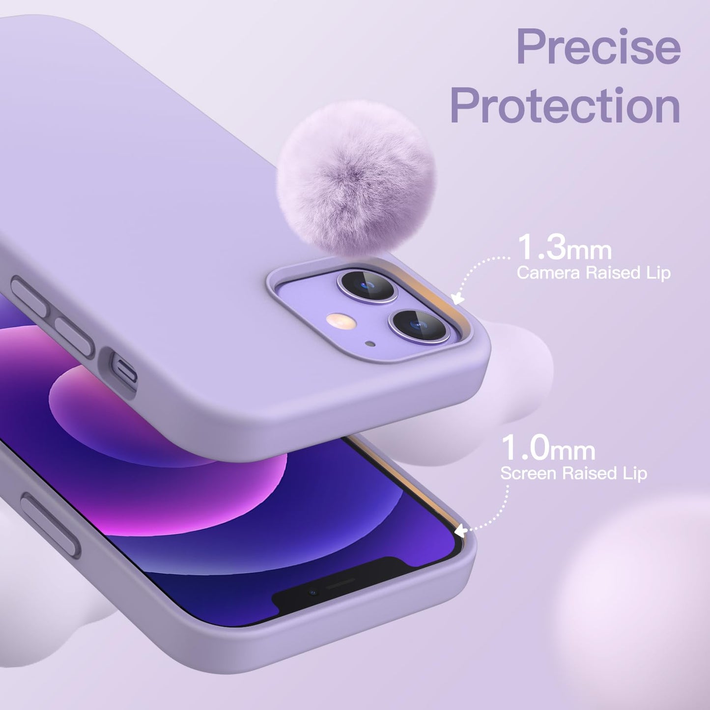 Funda Silicona para iPhone 12/12 Pro 6.1 Pulgadas, Protectora de Cuerpo Completo con Tacto Suave y Sedoso, Antigolpes Carcasa con Forro de Microfibra (Negro)