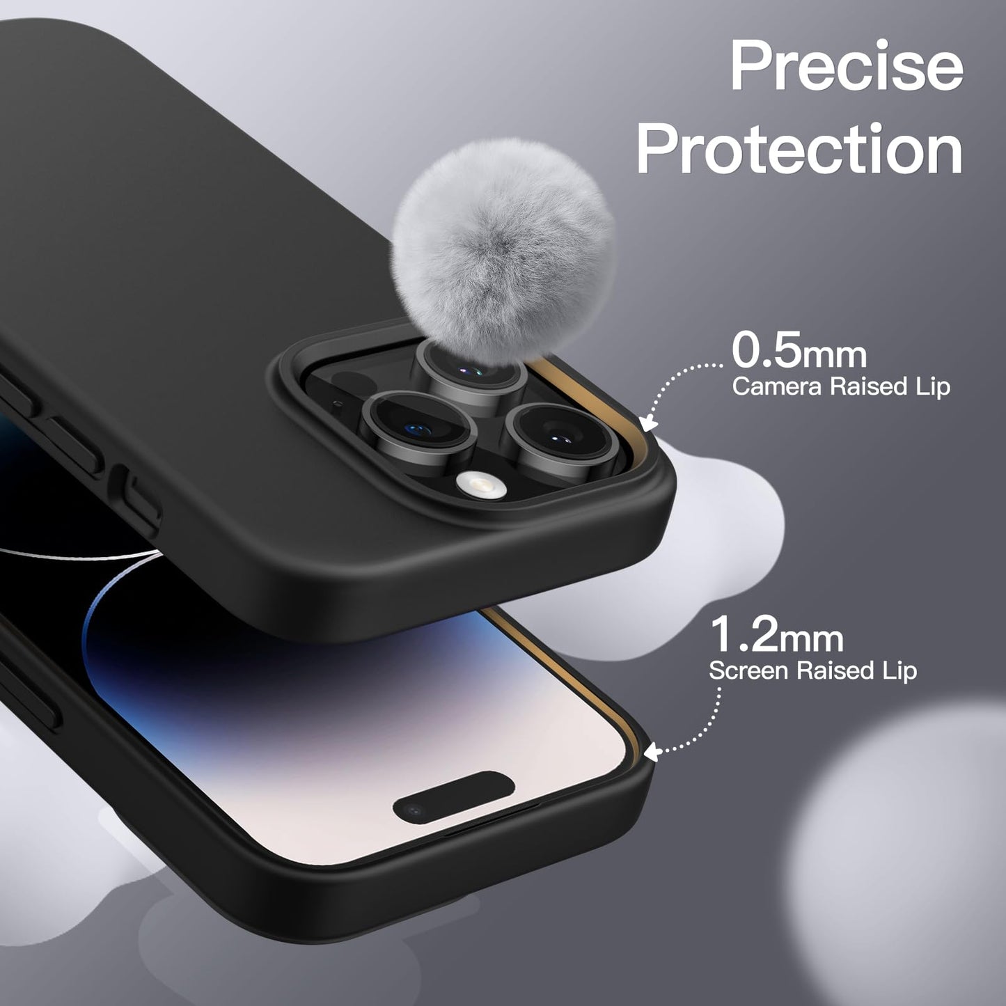 Funda Silicona para iPhone 14 Pro MAX 6.7 Pulgadas, Protectora de Cuerpo Completo con Tacto Suave y Sedoso, Antigolpes Carcasa con Forro de Microfibra (Negro)