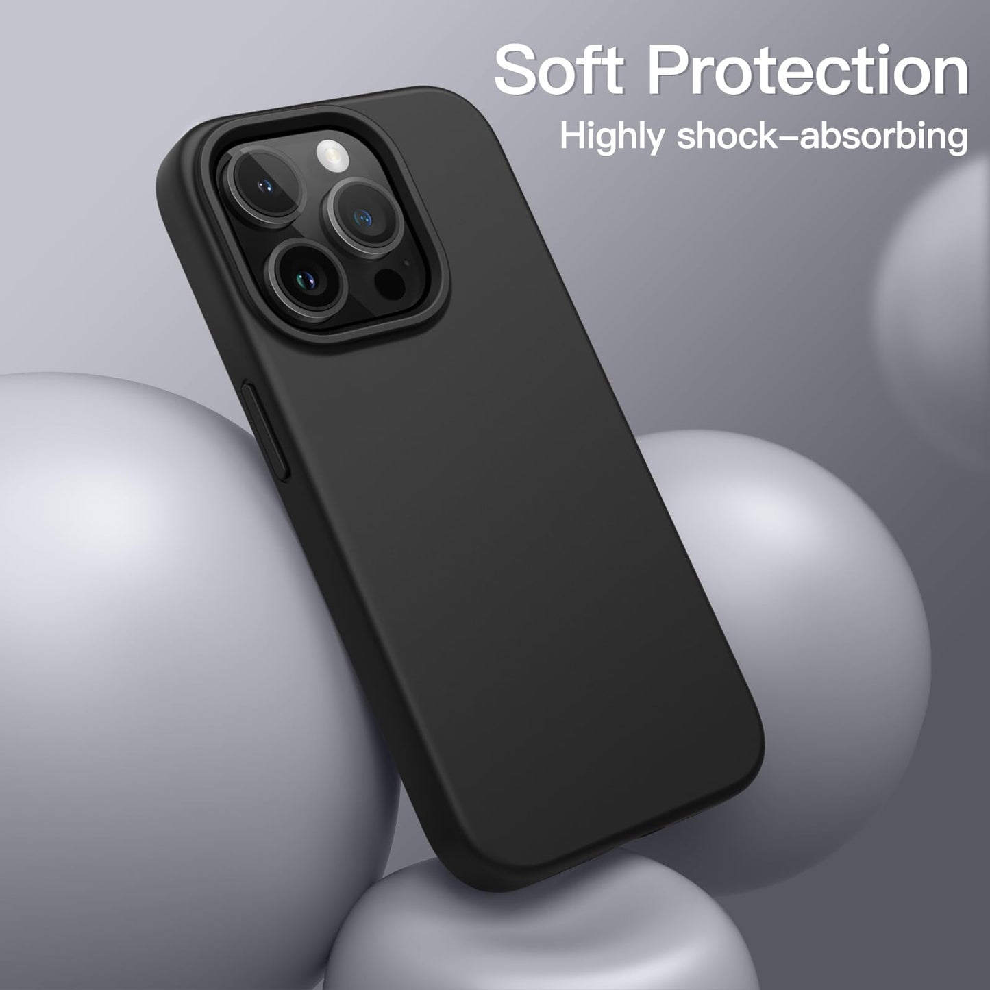 Funda Silicona para iPhone 14 Pro 6.1 Pulgadas, Protectora de Cuerpo Completo con Tacto Suave y Sedoso, Antigolpes Carcasa con Forro de Microfibra (Negro)