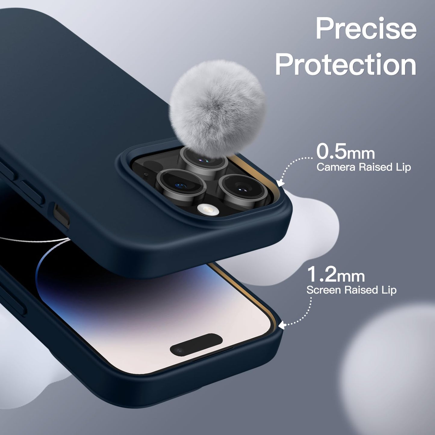 Funda Silicona para iPhone 14 Pro 6.1 Pulgadas, Protectora de Cuerpo Completo con Tacto Suave y Sedoso, Antigolpes Carcasa con Forro de Microfibra (Negro)