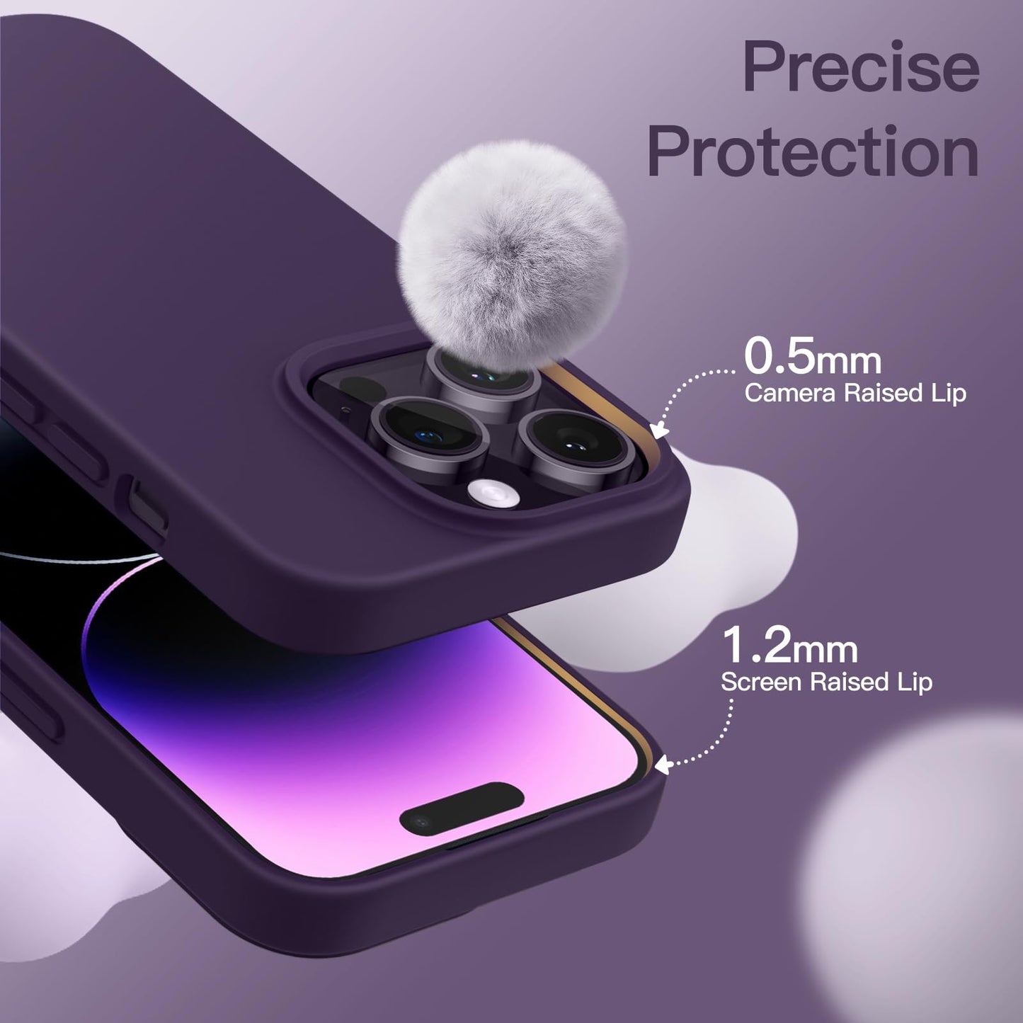 Funda Silicona para iPhone 14 Pro 6.1 Pulgadas, Protectora de Cuerpo Completo con Tacto Suave y Sedoso, Antigolpes Carcasa con Forro de Microfibra (Negro)