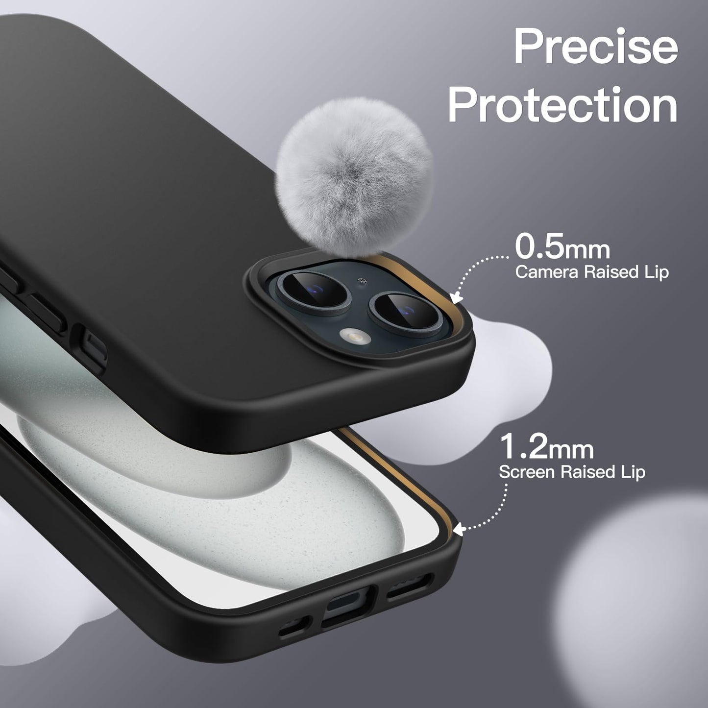 Funda Silicona para iPhone 15 Plus 6.7 Pulgadas, Protectora de Cuerpo Completo con Tacto Suave y Sedoso, Antigolpes Carcasa (Negro)