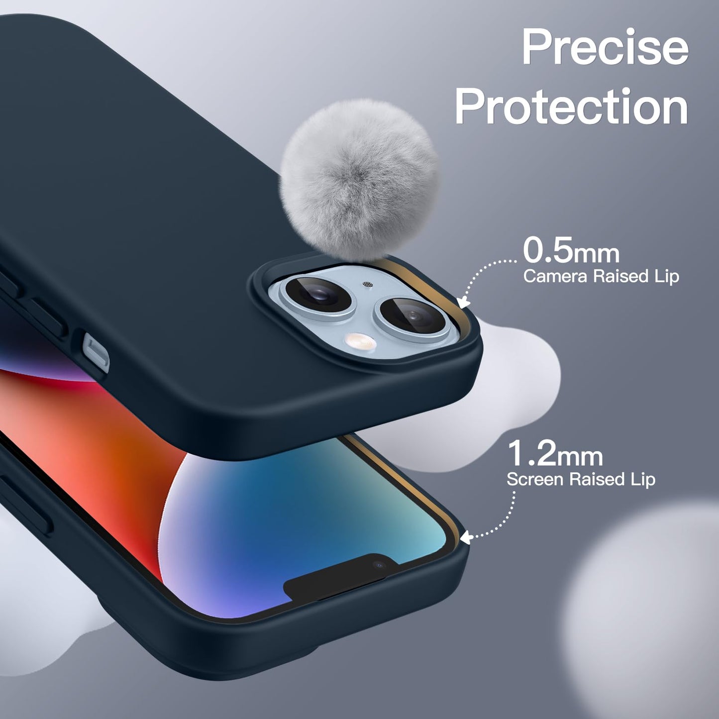 Funda Silicona para iPhone 14 6,1 Pulgadas, Protectora de Cuerpo Completo con Tacto Suave y Sedoso, Antigolpes Carcasa con Forro de Microfibra (Negro)