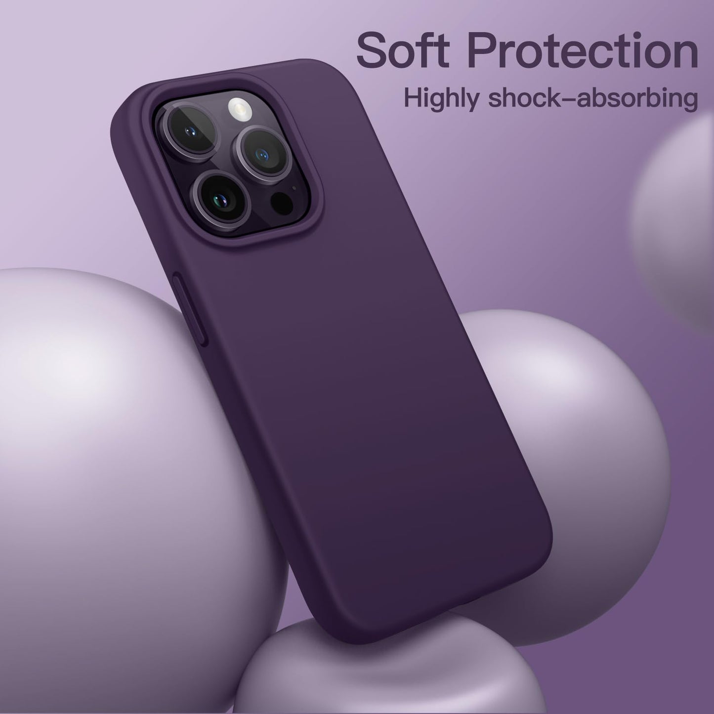 Funda Silicona para iPhone 14 Pro 6.1 Pulgadas, Protectora de Cuerpo Completo con Tacto Suave y Sedoso, Antigolpes Carcasa con Forro de Microfibra (Negro)