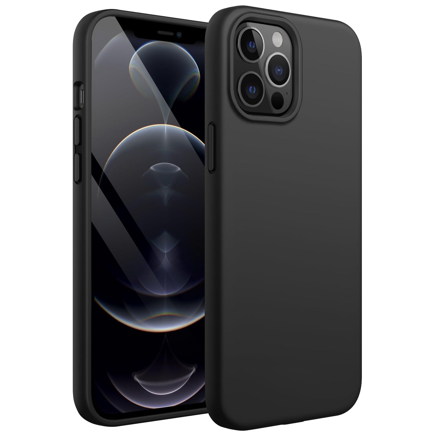 Funda Silicona para iPhone 12 Pro MAX 6.7 Pulgadas, Protectora de Cuerpo Completo con Tacto Suave y Sedoso, Antigolpes Carcasa con Forro de Microfibra (Negro)