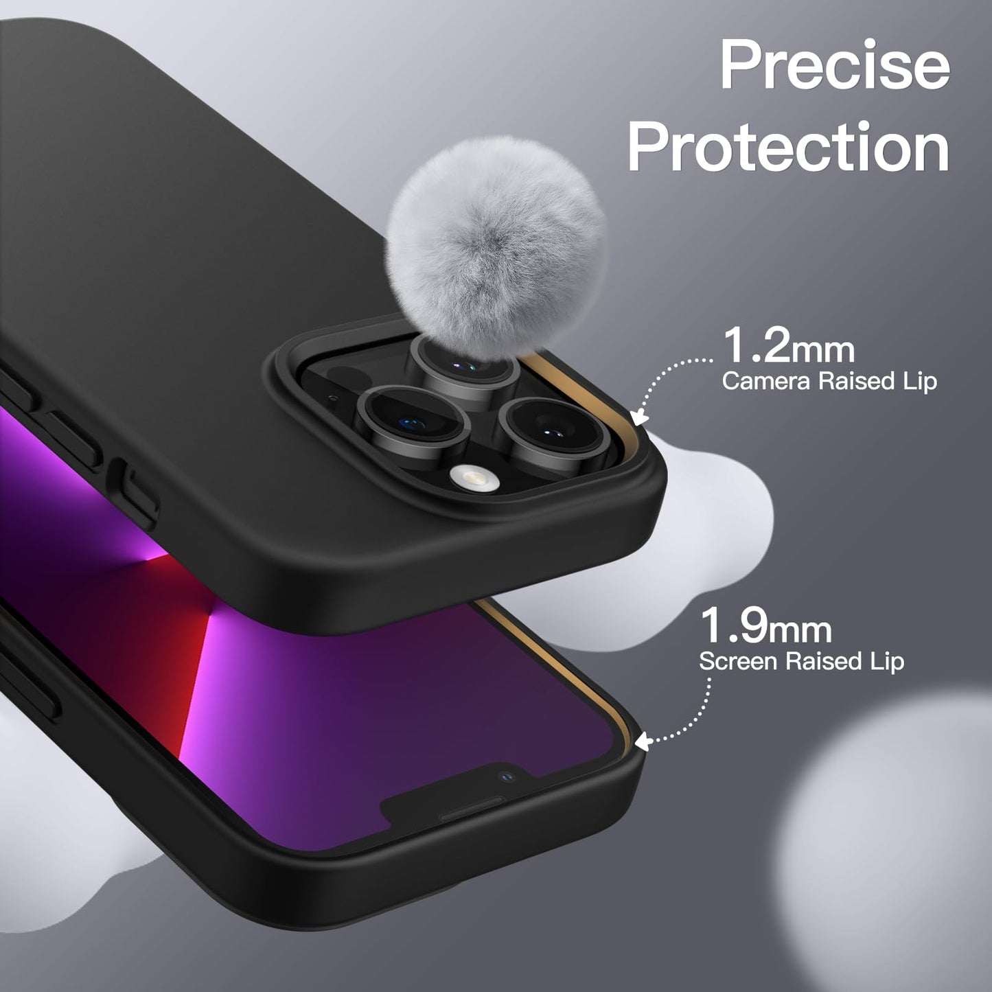 Funda Silicona para iPhone 13 Pro 6,1 Pulgadas, Protectora de Cuerpo Completo con Tacto Suave y Sedoso, Antigolpes Carcasa con Forro de Microfibra (Negro)