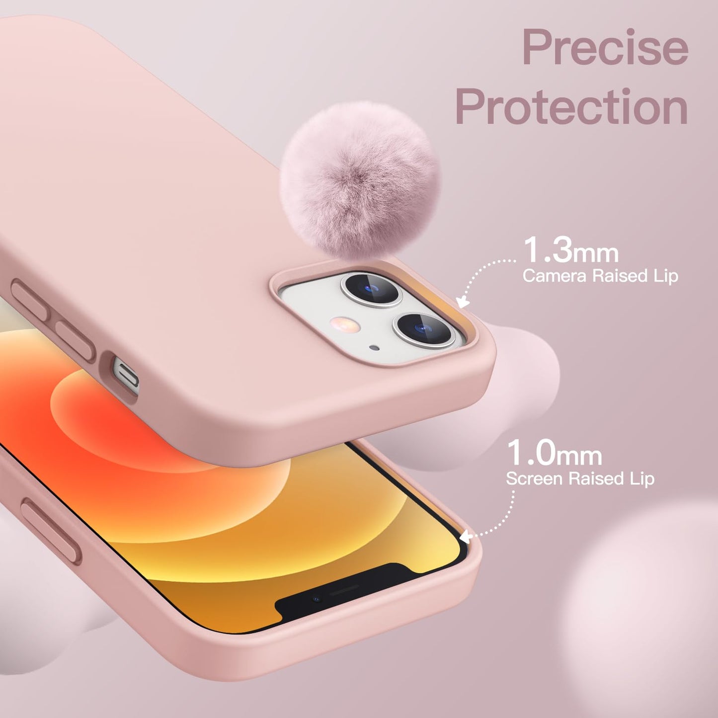 Funda Silicona para iPhone 12/12 Pro 6.1 Pulgadas, Protectora de Cuerpo Completo con Tacto Suave y Sedoso, Antigolpes Carcasa con Forro de Microfibra (Negro)
