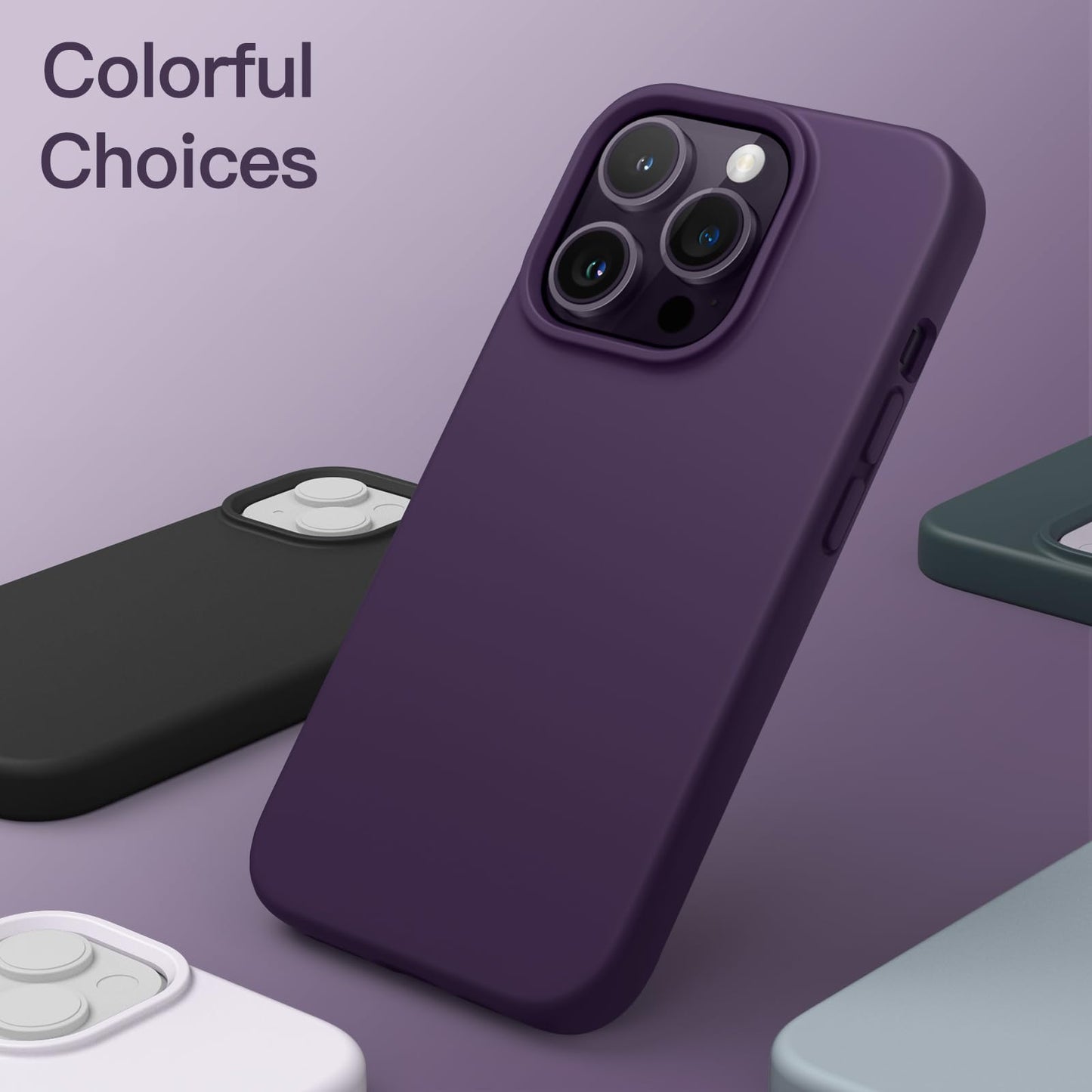 Funda Silicona para iPhone 14 Pro 6.1 Pulgadas, Protectora de Cuerpo Completo con Tacto Suave y Sedoso, Antigolpes Carcasa con Forro de Microfibra (Negro)