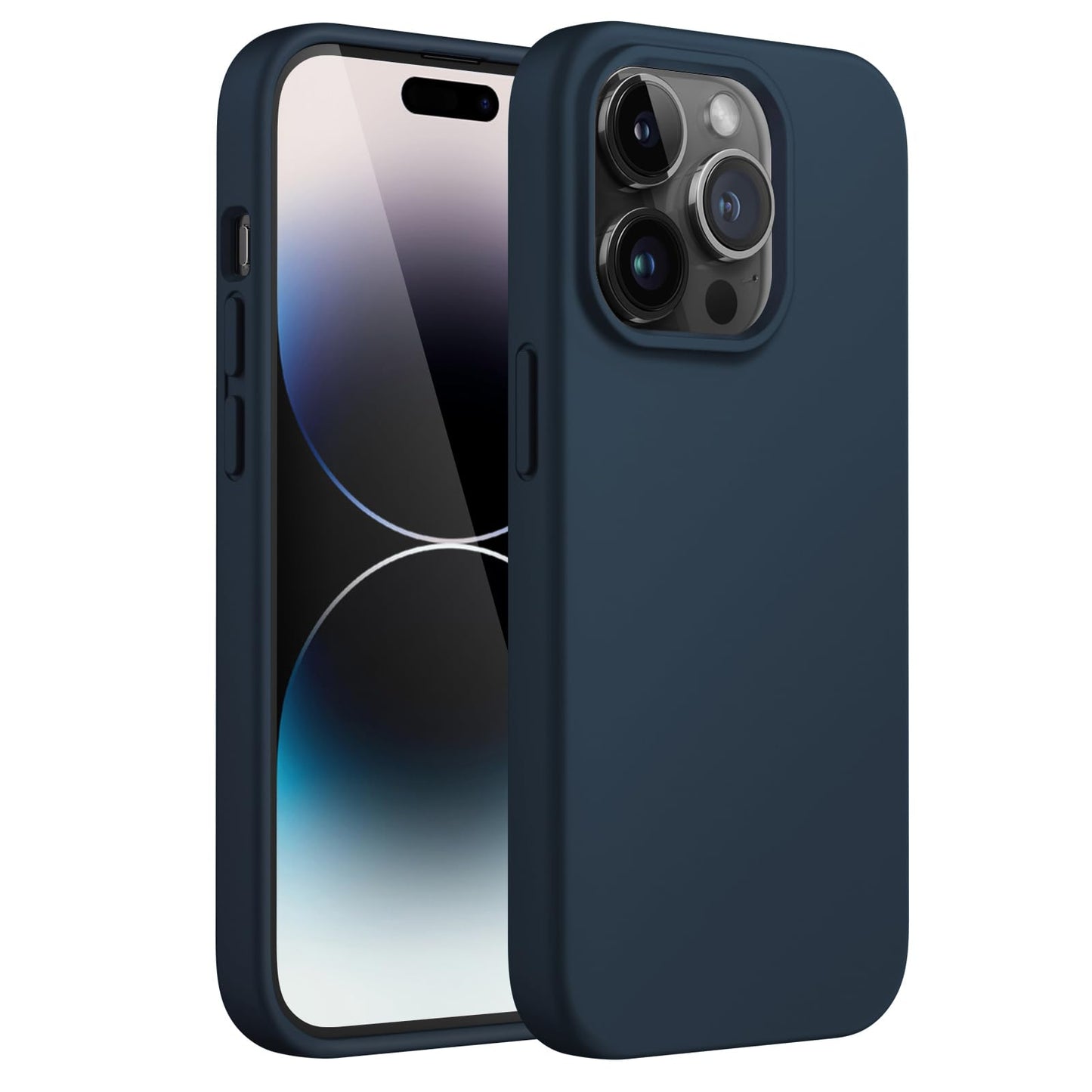 Funda Silicona para iPhone 14 Pro 6.1 Pulgadas, Protectora de Cuerpo Completo con Tacto Suave y Sedoso, Antigolpes Carcasa con Forro de Microfibra (Negro)