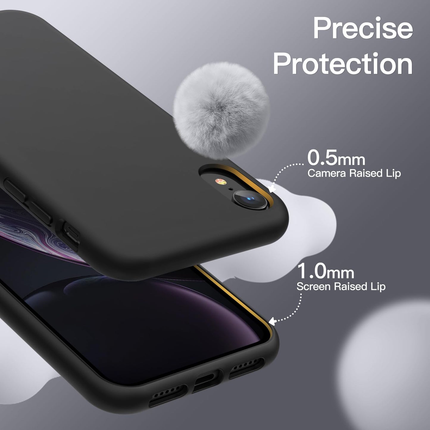 Funda de Silicona para iPhone XR, 6,1", Sedoso-Tacto Suave, Cubierta a Prueba de Golpes con Forro de Microfibra (Negro)