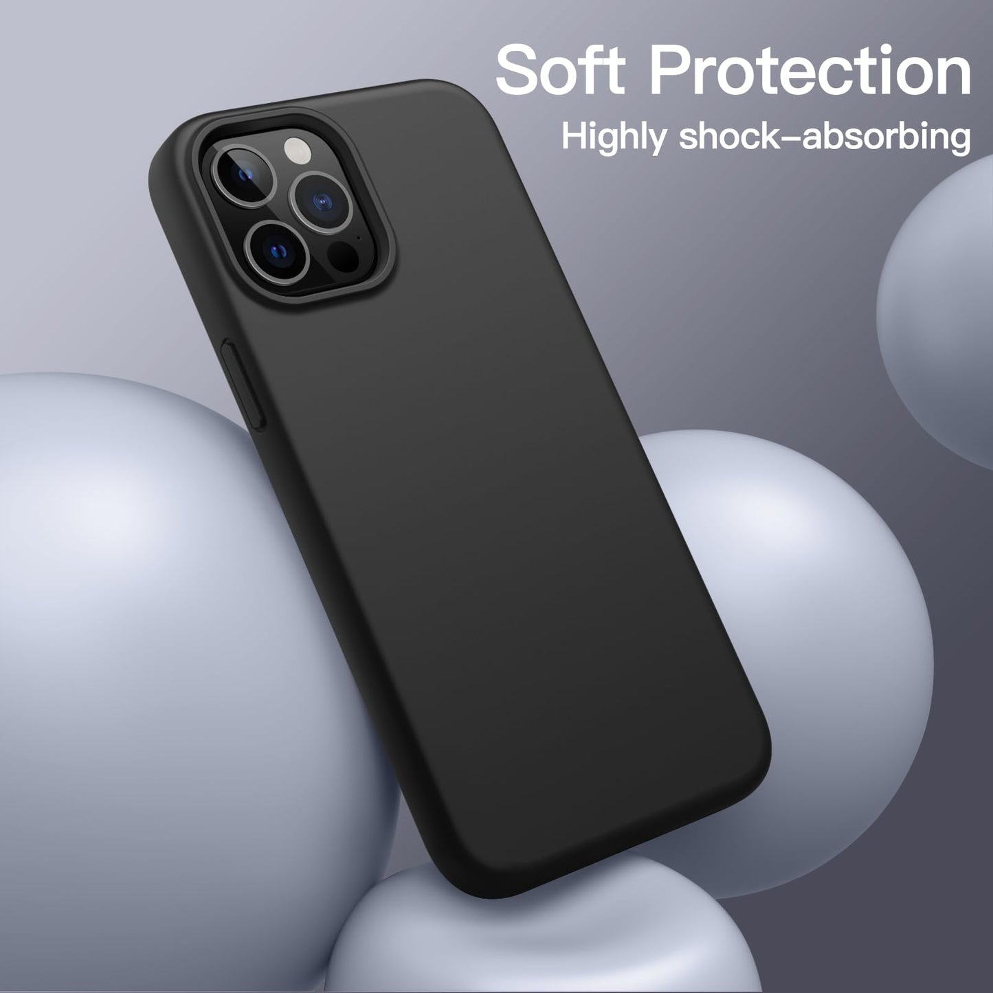 Funda Silicona para iPhone 12 Pro MAX 6.7 Pulgadas, Protectora de Cuerpo Completo con Tacto Suave y Sedoso, Antigolpes Carcasa con Forro de Microfibra (Negro)