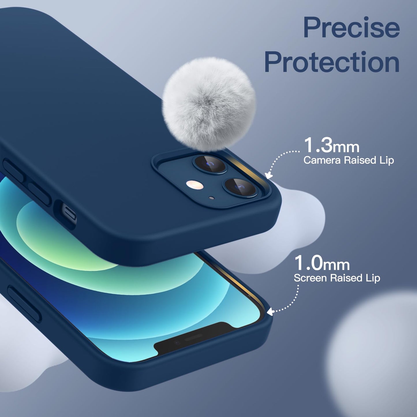 Funda Silicona para iPhone 12/12 Pro 6.1 Pulgadas, Protectora de Cuerpo Completo con Tacto Suave y Sedoso, Antigolpes Carcasa con Forro de Microfibra (Negro)