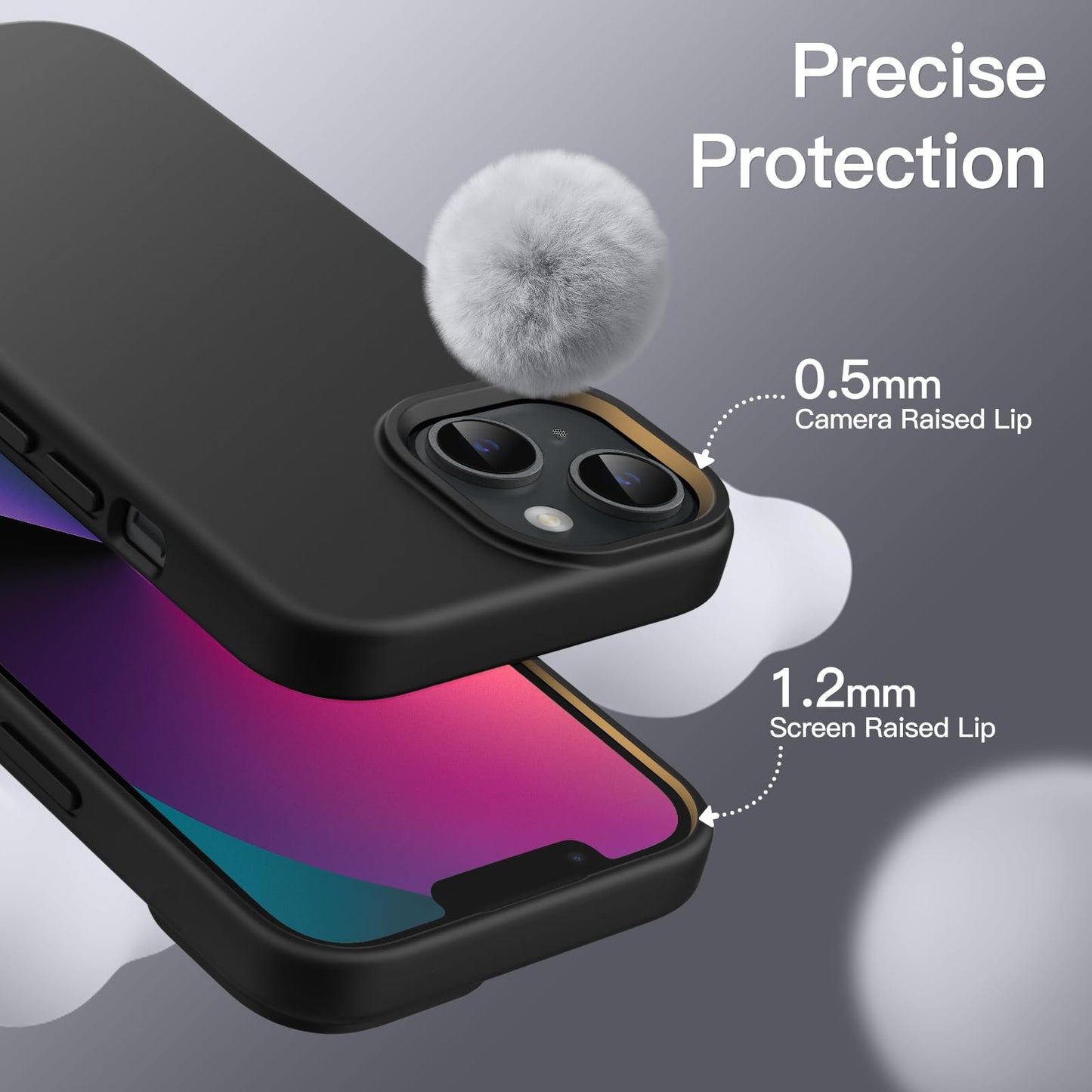 Funda Silicona para iPhone 13 6,1 Pulgadas, Protectora de Cuerpo Completo con Tacto Suave y Sedoso, Antigolpes Carcasa con Forro de Microfibra (Negro)