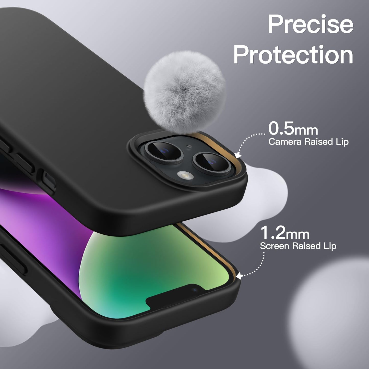 Funda Silicona para iPhone 14 6,1 Pulgadas, Protectora de Cuerpo Completo con Tacto Suave y Sedoso, Antigolpes Carcasa con Forro de Microfibra (Negro)