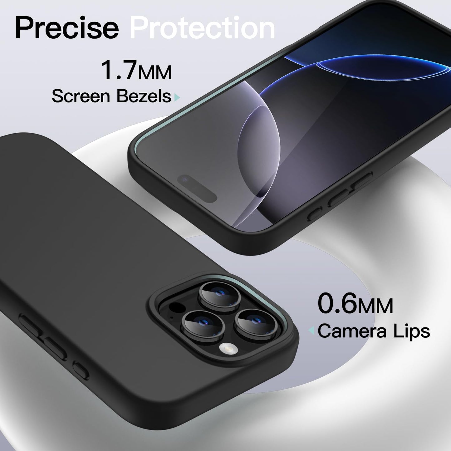 Funda Silicona Líquido para iPhone 16 Pro MAX 6.9 Pulgadas, Protectora de Cuerpo Completo con Tacto Suave y Sedoso, Carcasa Anti-Arañazos con Forro de Microfibra (Negro)