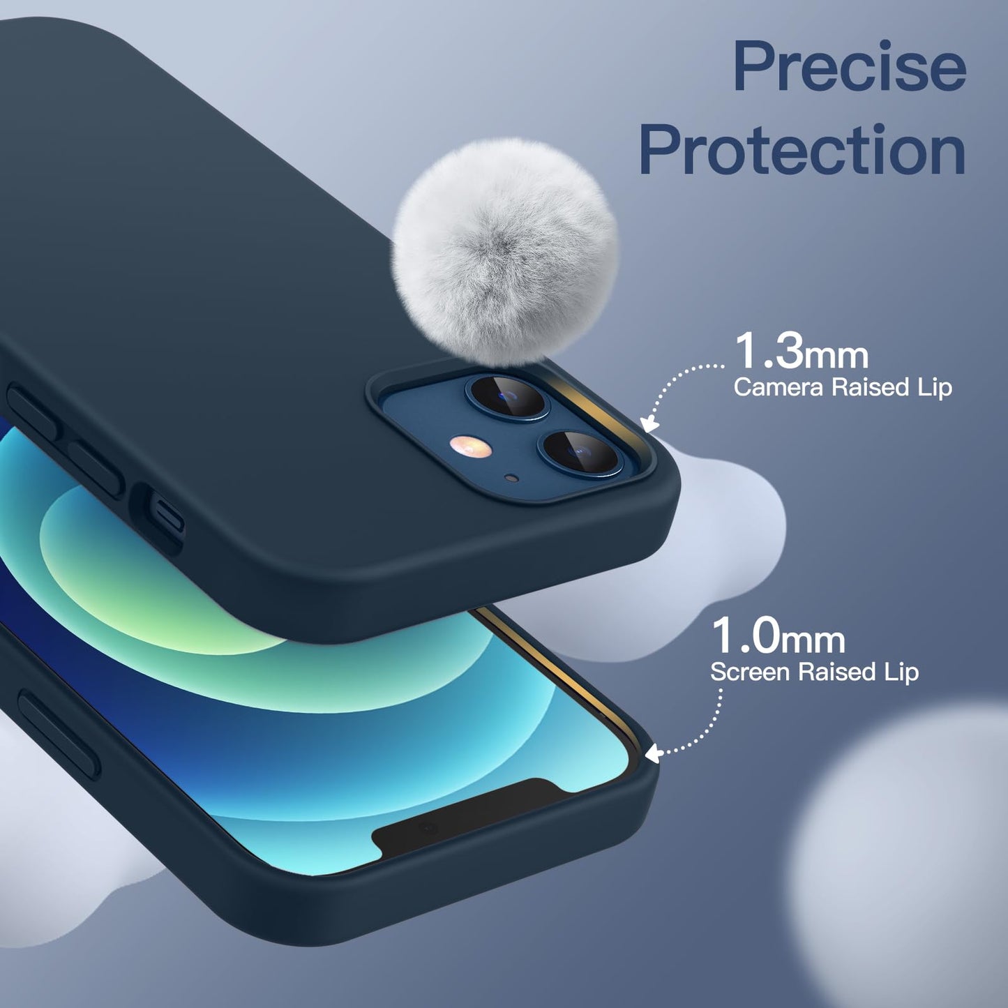 Funda Silicona para iPhone 12/12 Pro 6.1 Pulgadas, Protectora de Cuerpo Completo con Tacto Suave y Sedoso, Antigolpes Carcasa con Forro de Microfibra (Negro)