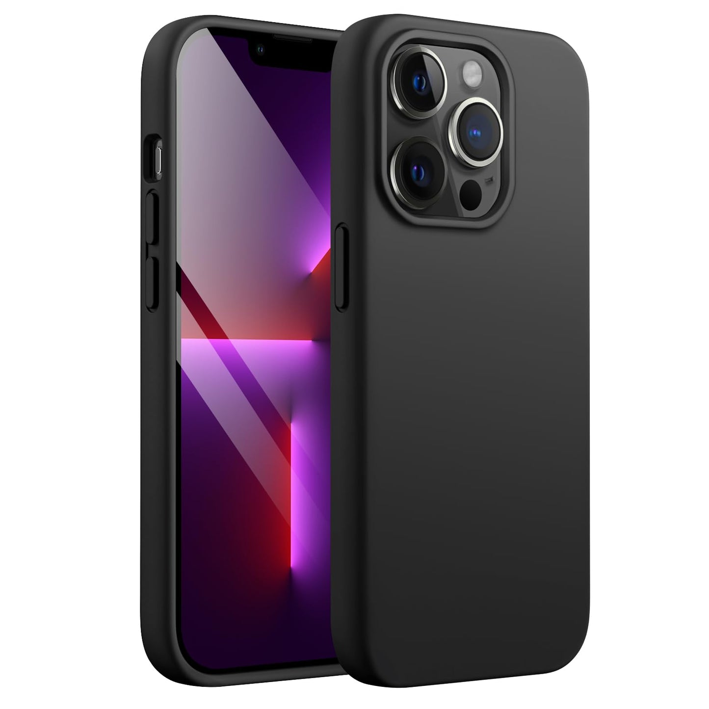 Funda Silicona para iPhone 13 Pro 6,1 Pulgadas, Protectora de Cuerpo Completo con Tacto Suave y Sedoso, Antigolpes Carcasa con Forro de Microfibra (Negro)