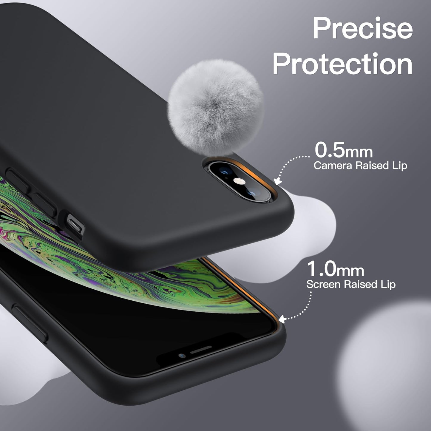 Funda de Silicona para iPhone X, iPhone XS, 5,8", Sedoso-Tacto Suave, Cubierta a Prueba de Golpes con Forro de Microfibra (Negro)