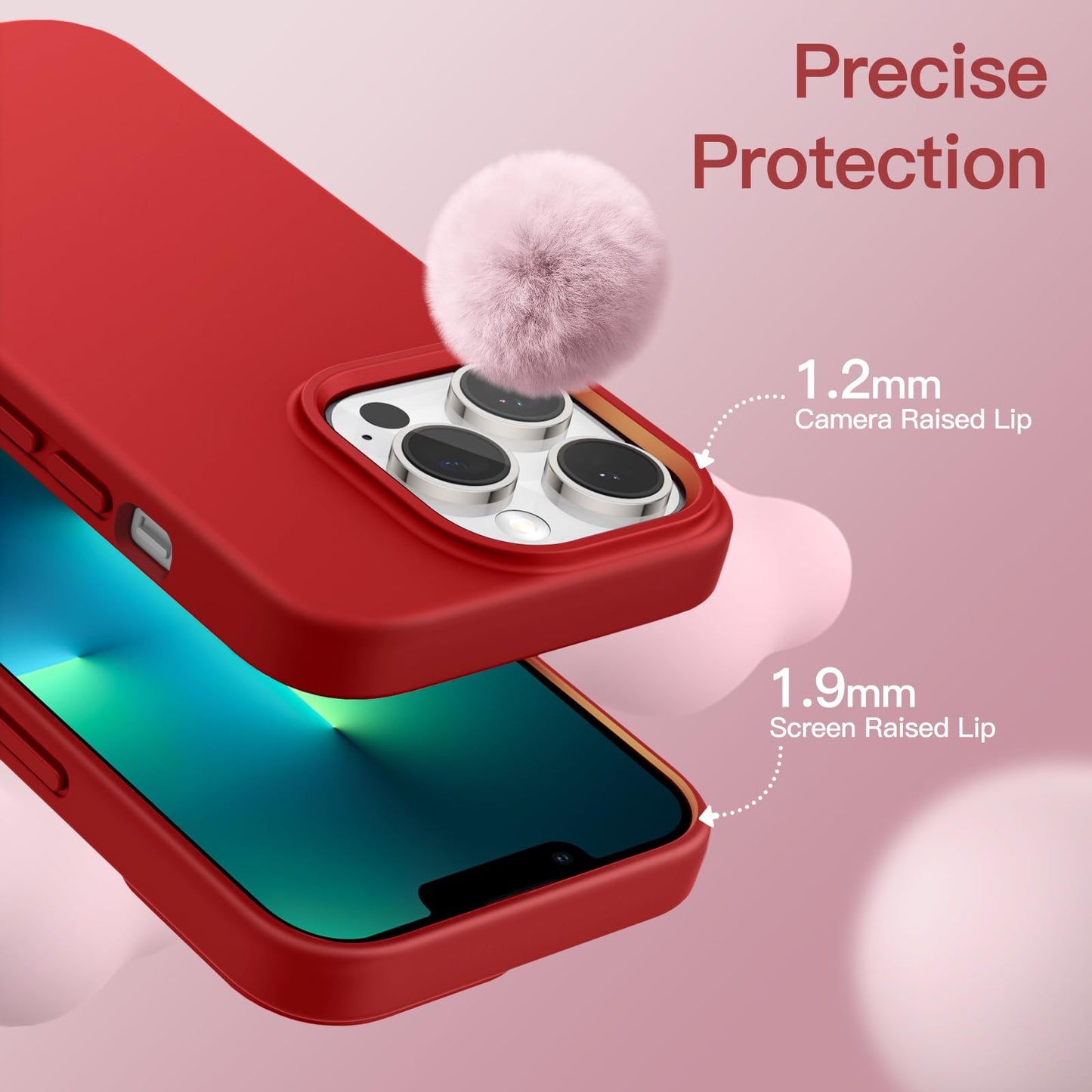 Funda Silicona para iPhone 13 Pro 6,1 Pulgadas, Protectora de Cuerpo Completo con Tacto Suave y Sedoso, Antigolpes Carcasa con Forro de Microfibra (Negro)