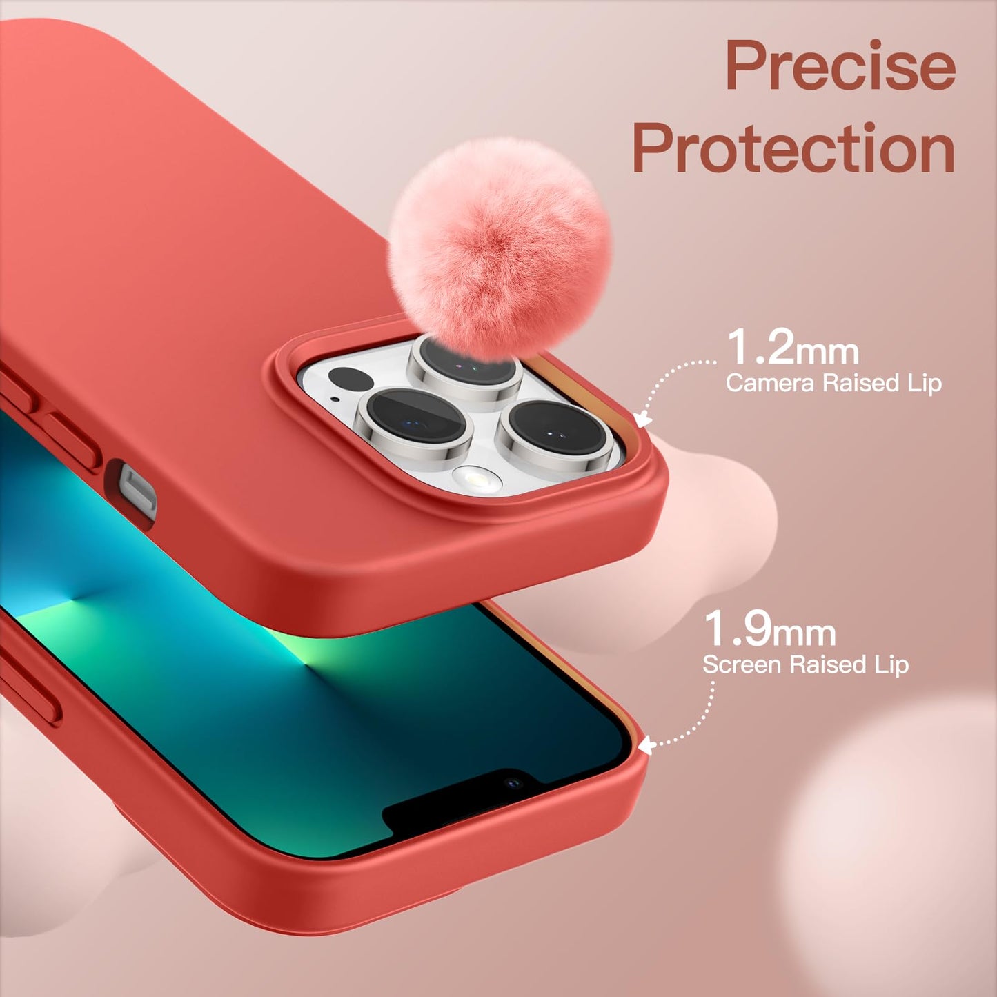 Funda Silicona para iPhone 13 Pro 6,1 Pulgadas, Protectora de Cuerpo Completo con Tacto Suave y Sedoso, Antigolpes Carcasa con Forro de Microfibra (Negro)