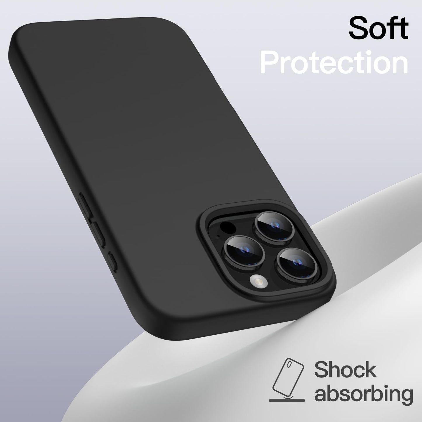 Funda Silicona Líquido para iPhone 16 Pro 6.3 Pulgadas, Protectora de Cuerpo Completo con Tacto Suave y Sedoso, Carcasa Anti-Arañazos con Forro de Microfibra (Negro)