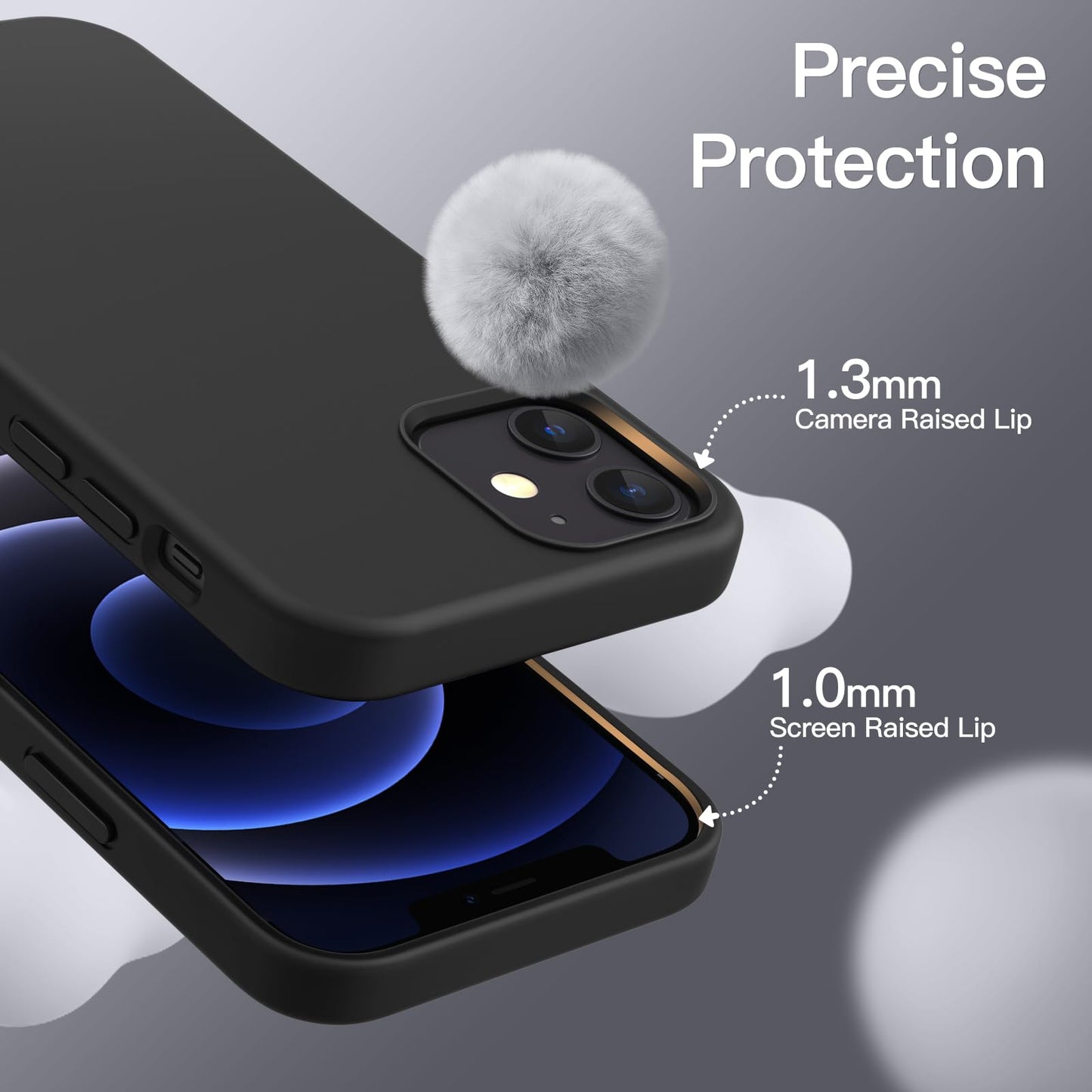 Funda Silicona para iPhone 12/12 Pro 6.1 Pulgadas, Protectora de Cuerpo Completo con Tacto Suave y Sedoso, Antigolpes Carcasa con Forro de Microfibra (Negro)