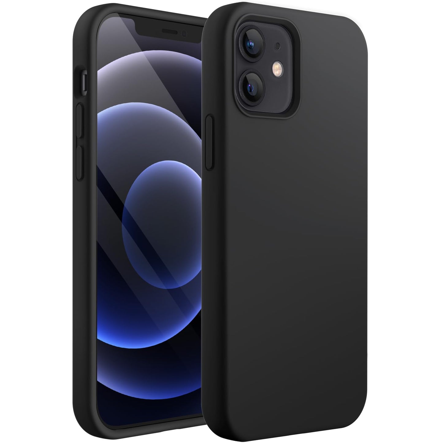 Funda Silicona para iPhone 12/12 Pro 6.1 Pulgadas, Protectora de Cuerpo Completo con Tacto Suave y Sedoso, Antigolpes Carcasa con Forro de Microfibra (Negro)