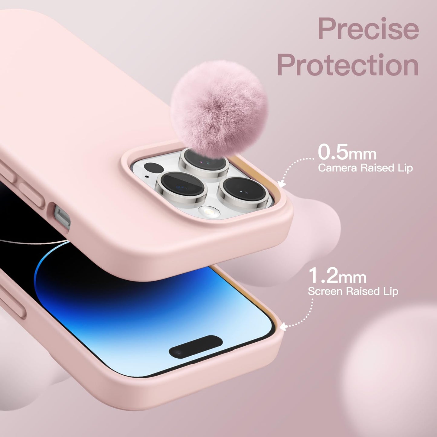 Funda Silicona para iPhone 14 Pro 6.1 Pulgadas, Protectora de Cuerpo Completo con Tacto Suave y Sedoso, Antigolpes Carcasa con Forro de Microfibra (Negro)