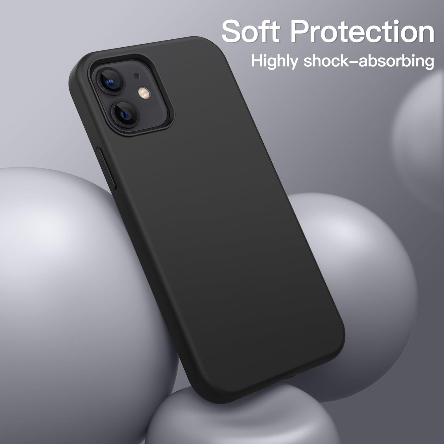 Funda Silicona para iPhone 12/12 Pro 6.1 Pulgadas, Protectora de Cuerpo Completo con Tacto Suave y Sedoso, Antigolpes Carcasa con Forro de Microfibra (Negro)