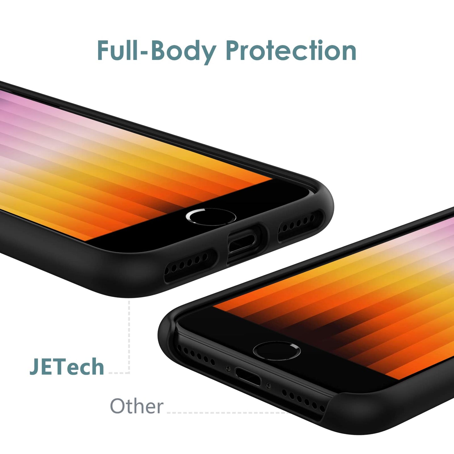 Funda de Silicona para iPhone SE 2022/2020 4,7 Pulgadas, Carcasa Protectora con Tacto Suave y Sedoso, Cubierta a Prueba de Golpes con Forro de Microfibra (Negro)