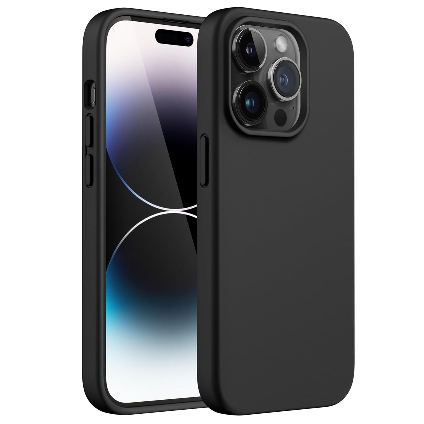Funda Silicona para iPhone 14 Pro MAX 6.7 Pulgadas, Protectora de Cuerpo Completo con Tacto Suave y Sedoso, Antigolpes Carcasa con Forro de Microfibra (Negro)