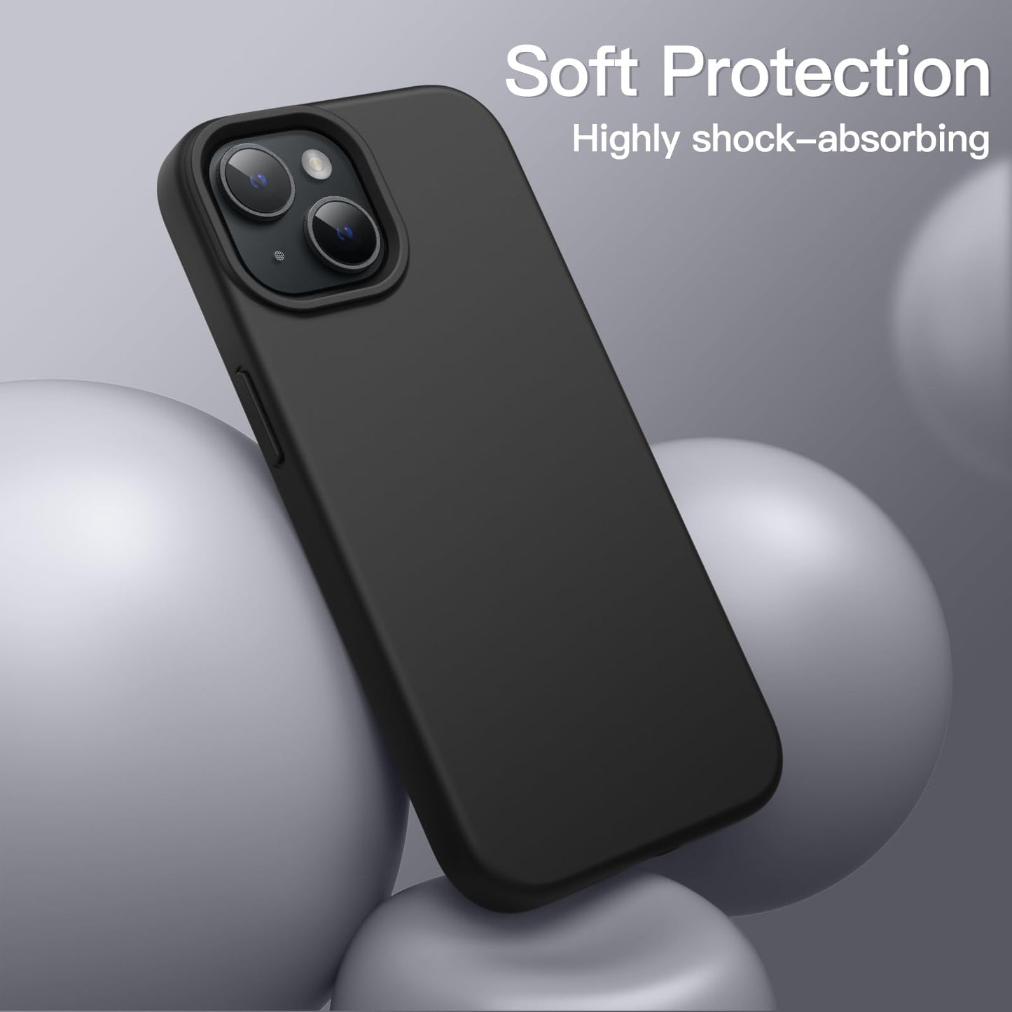 Funda Silicona para iPhone 13 6,1 Pulgadas, Protectora de Cuerpo Completo con Tacto Suave y Sedoso, Antigolpes Carcasa con Forro de Microfibra (Negro)