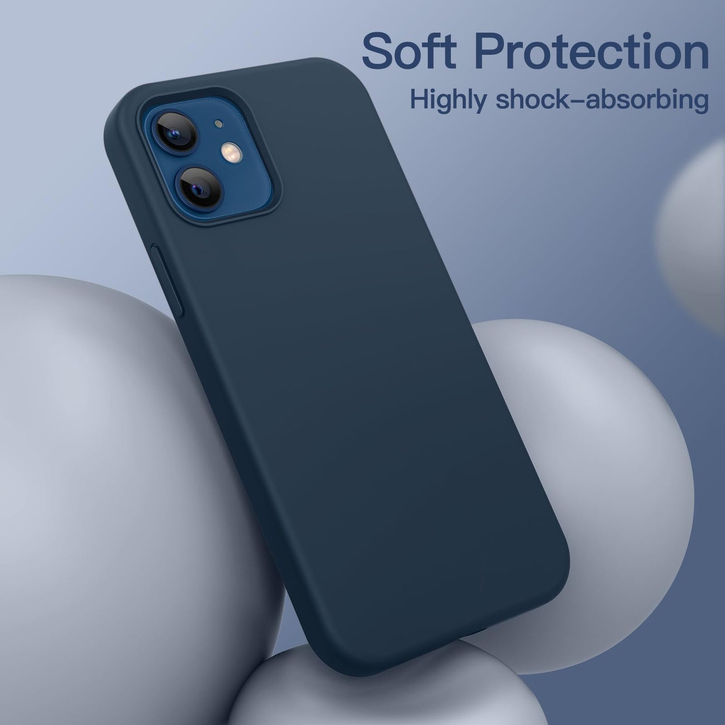 Funda Silicona para iPhone 12/12 Pro 6.1 Pulgadas, Protectora de Cuerpo Completo con Tacto Suave y Sedoso, Antigolpes Carcasa con Forro de Microfibra (Negro)