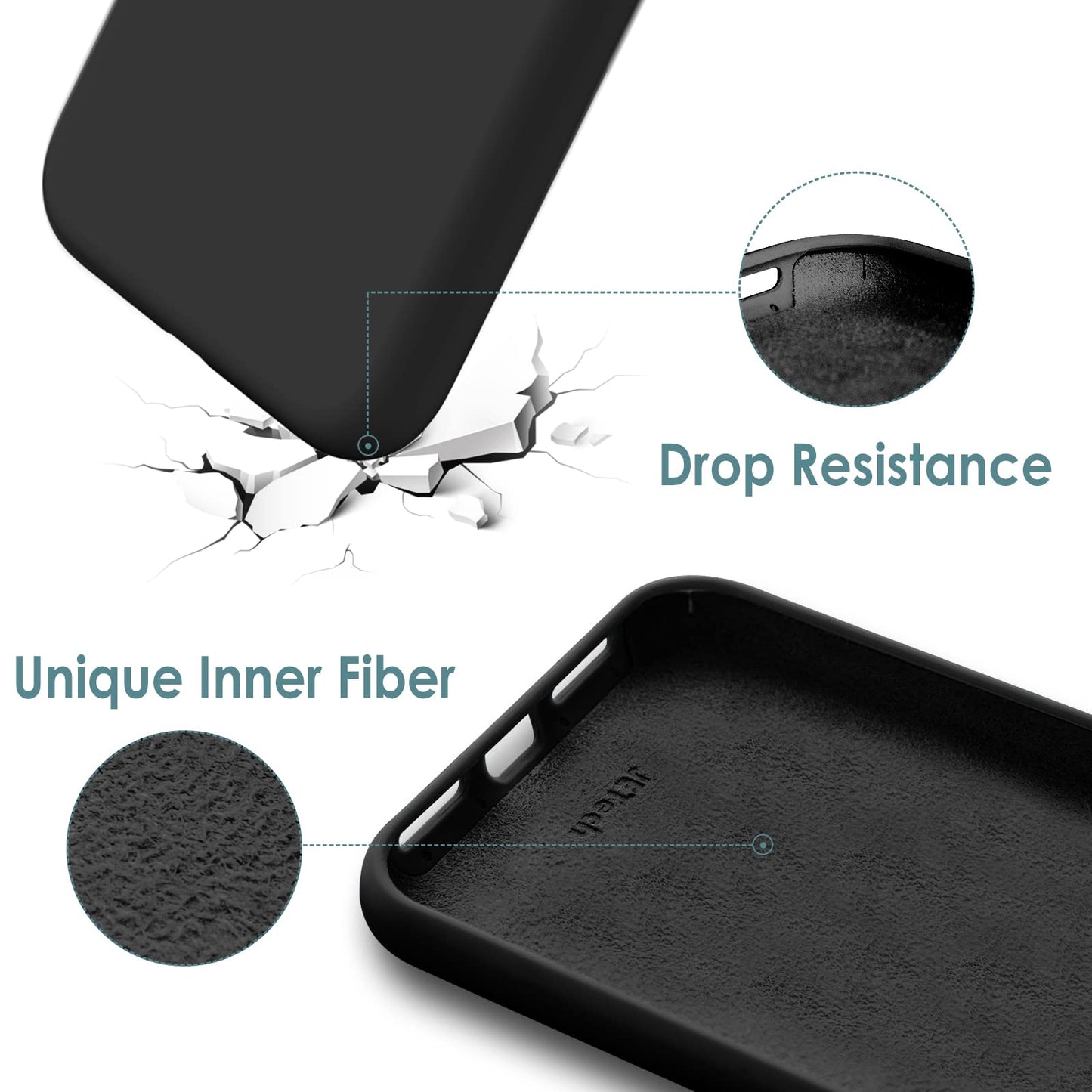 Funda de Silicona para iPhone SE 2022/2020 4,7 Pulgadas, Carcasa Protectora con Tacto Suave y Sedoso, Cubierta a Prueba de Golpes con Forro de Microfibra (Negro)