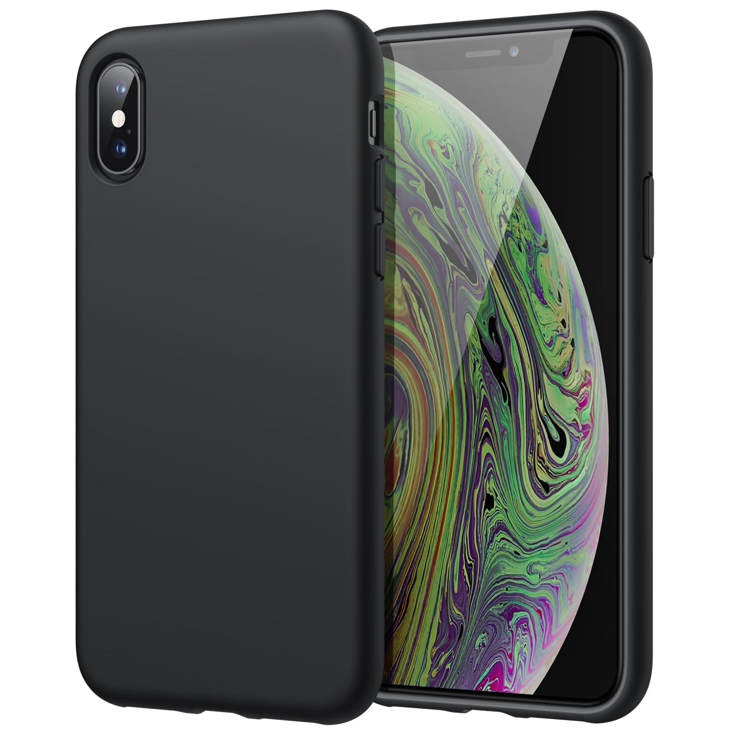 Funda de Silicona para iPhone X, iPhone XS, 5,8", Sedoso-Tacto Suave, Cubierta a Prueba de Golpes con Forro de Microfibra (Negro)