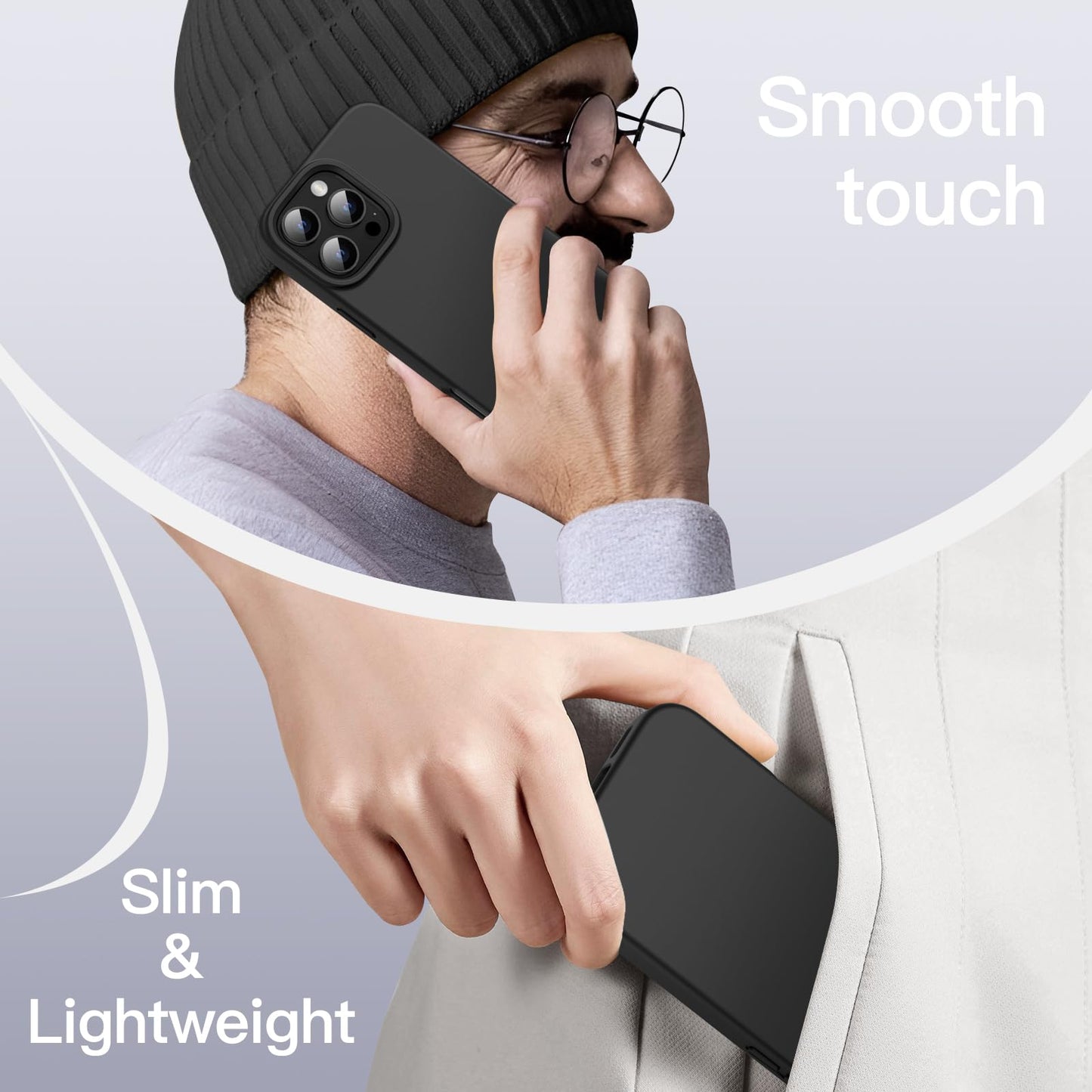 Funda Silicona Líquido para iPhone 16 Pro 6.3 Pulgadas, Protectora de Cuerpo Completo con Tacto Suave y Sedoso, Carcasa Anti-Arañazos con Forro de Microfibra (Negro)