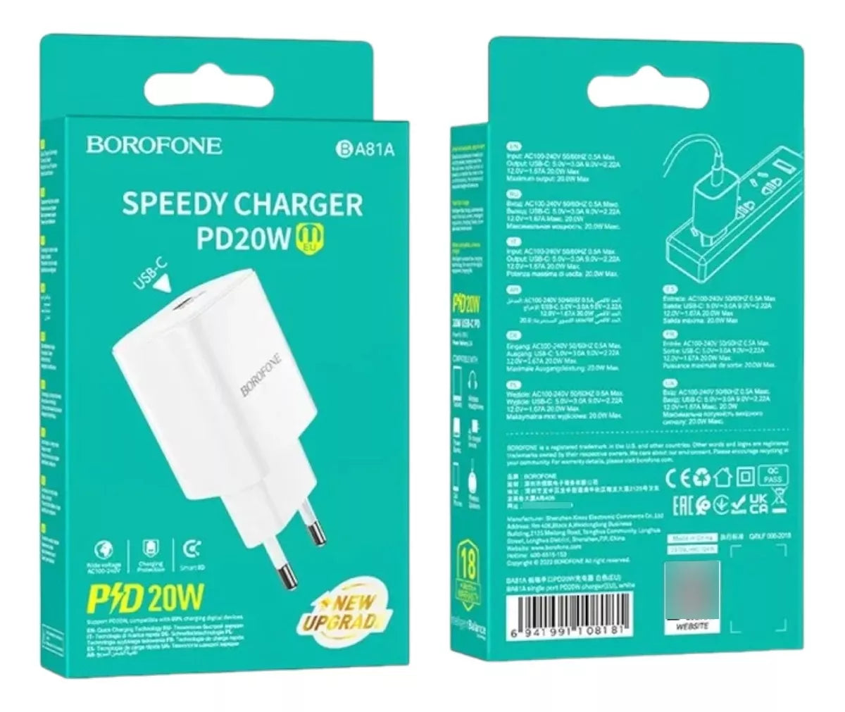Cargador Adaptador 20W Borofone BA81A Sin cable