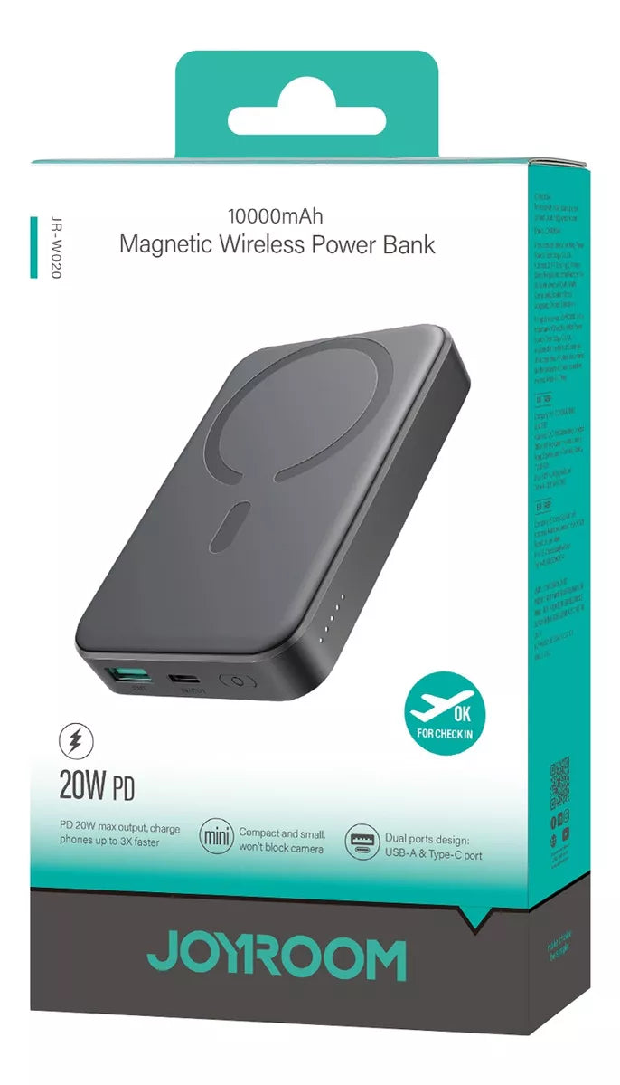 Joyroom para cargador portátil MagSafe, banco de energía magnético inalámbrico de 10000mAh con Cable tipo C, carga PD de 20W para iPhone 16
