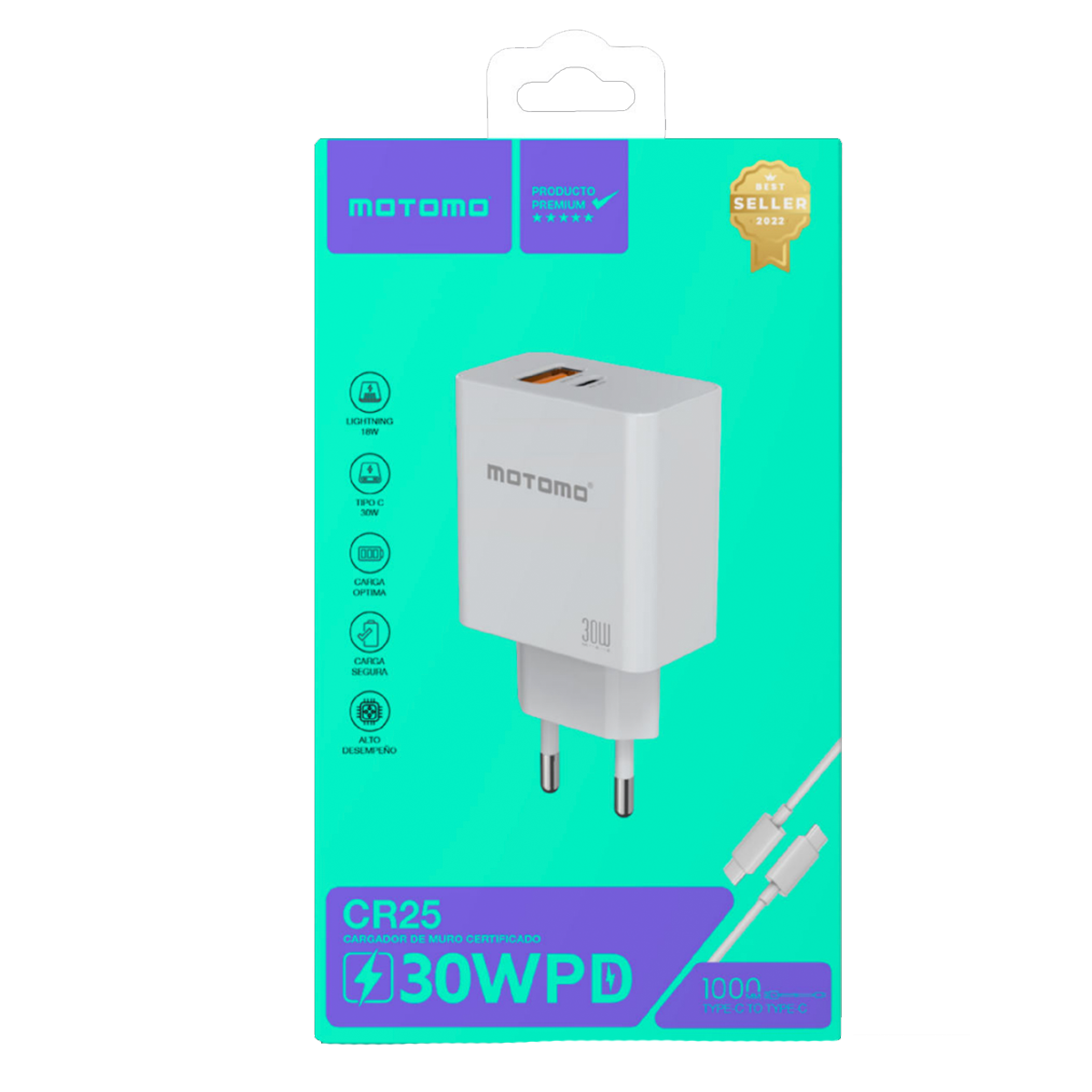 Cargador De Pared Cr25 Tipo C A Tipo C 30w Motomo Pa024 Color Blanco