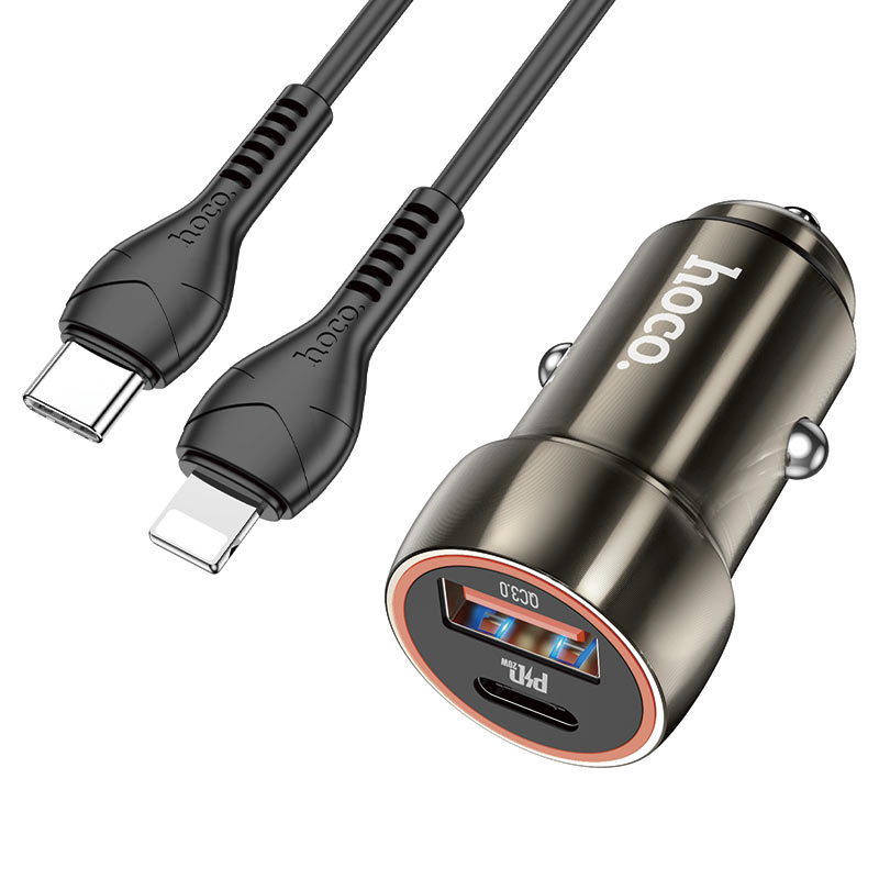 Cargador de auto dual con cable Lightning- Hoco z46A